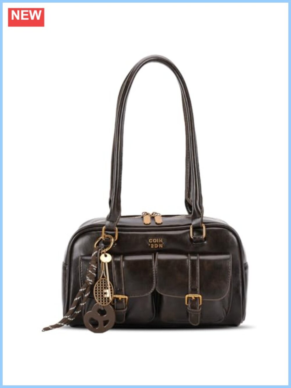 PU Leather Shoulder Bag Retro Top Handle Y2K Multiple Pockets Underarm Purse